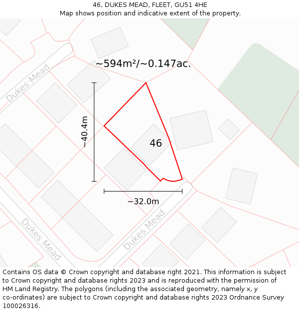 46, DUKES MEAD, FLEET, GU51 4HE: Plot and title map