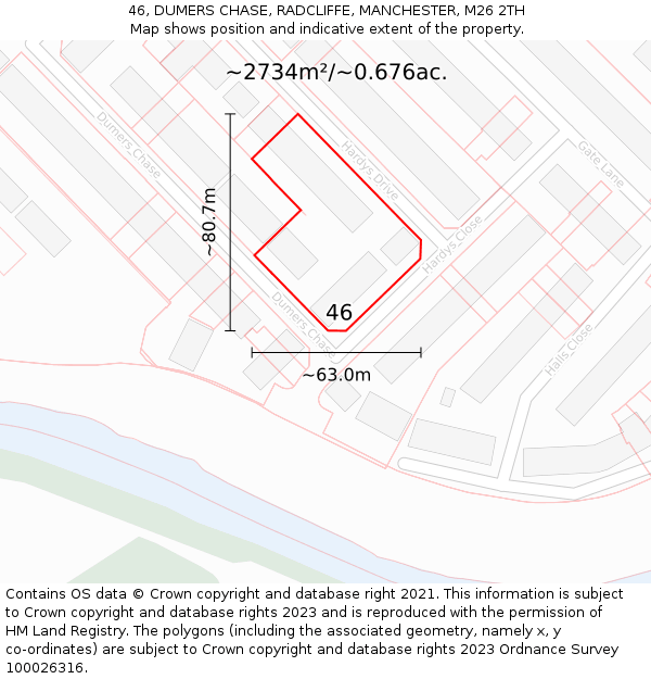 46, DUMERS CHASE, RADCLIFFE, MANCHESTER, M26 2TH: Plot and title map