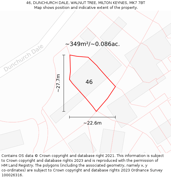 46, DUNCHURCH DALE, WALNUT TREE, MILTON KEYNES, MK7 7BT: Plot and title map