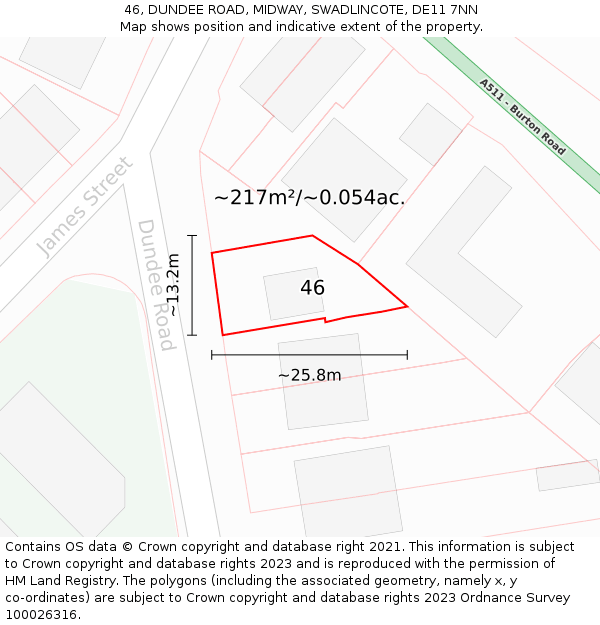 46, DUNDEE ROAD, MIDWAY, SWADLINCOTE, DE11 7NN: Plot and title map