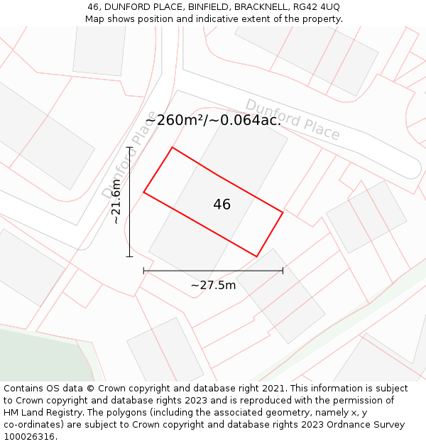 46, DUNFORD PLACE, BINFIELD, BRACKNELL, RG42 4UQ: Plot and title map