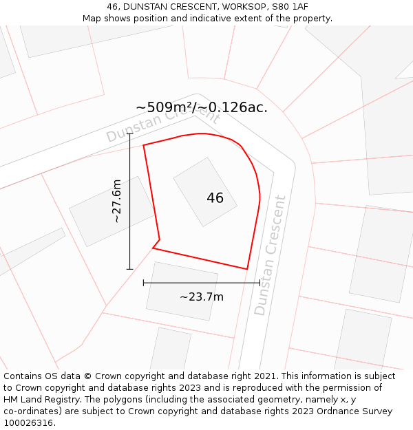 46, DUNSTAN CRESCENT, WORKSOP, S80 1AF: Plot and title map