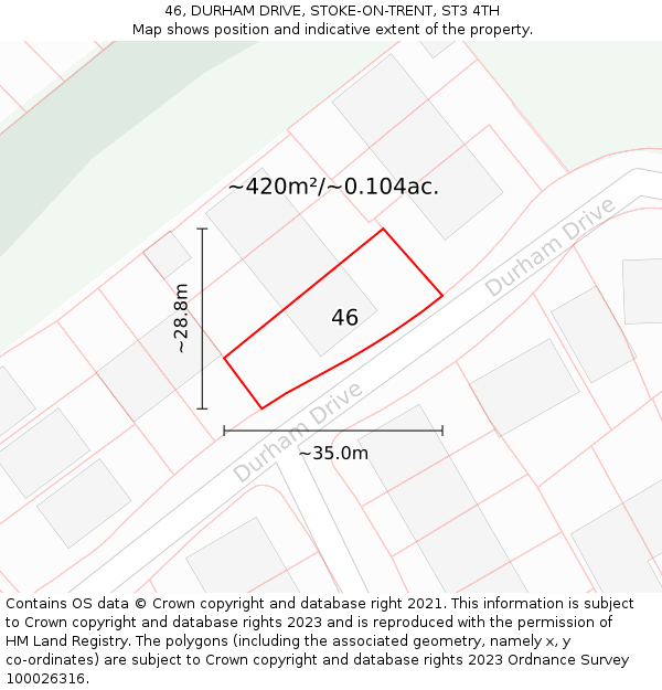 46, DURHAM DRIVE, STOKE-ON-TRENT, ST3 4TH: Plot and title map