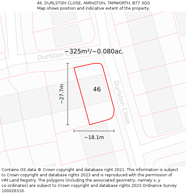 46, DURLSTON CLOSE, AMINGTON, TAMWORTH, B77 3QG: Plot and title map