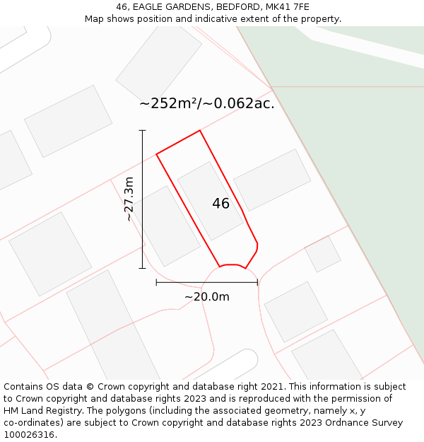 46, EAGLE GARDENS, BEDFORD, MK41 7FE: Plot and title map
