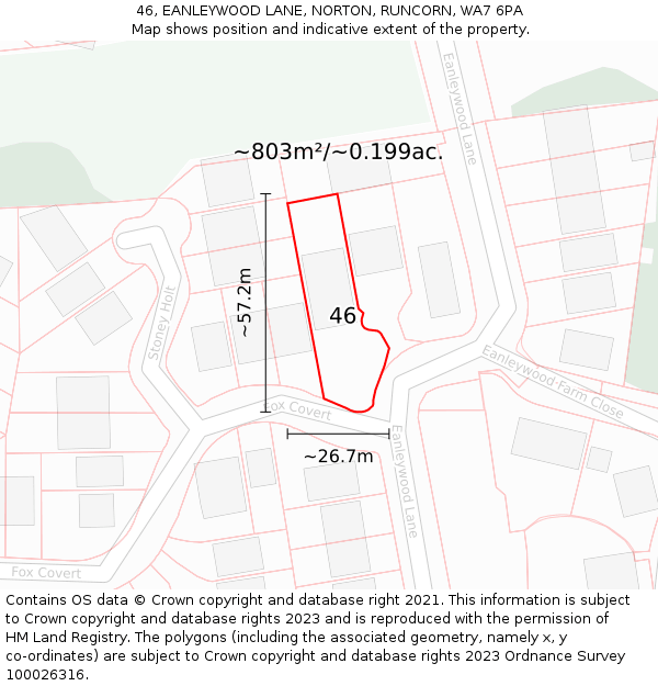 46, EANLEYWOOD LANE, NORTON, RUNCORN, WA7 6PA: Plot and title map