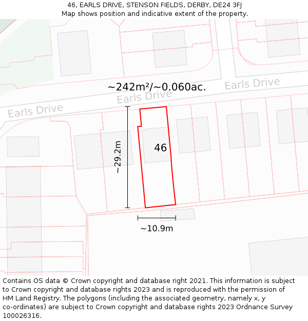 46, EARLS DRIVE, STENSON FIELDS, DERBY, DE24 3FJ: Plot and title map