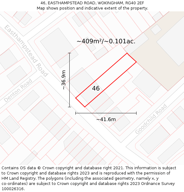 46, EASTHAMPSTEAD ROAD, WOKINGHAM, RG40 2EF: Plot and title map