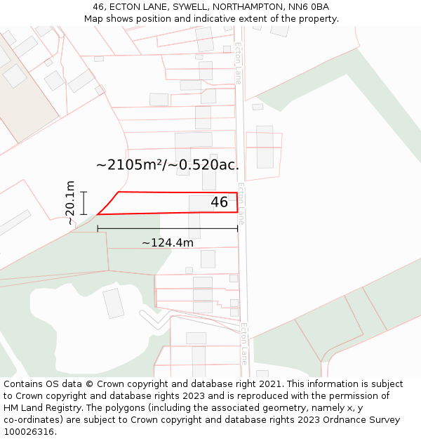 46, ECTON LANE, SYWELL, NORTHAMPTON, NN6 0BA: Plot and title map