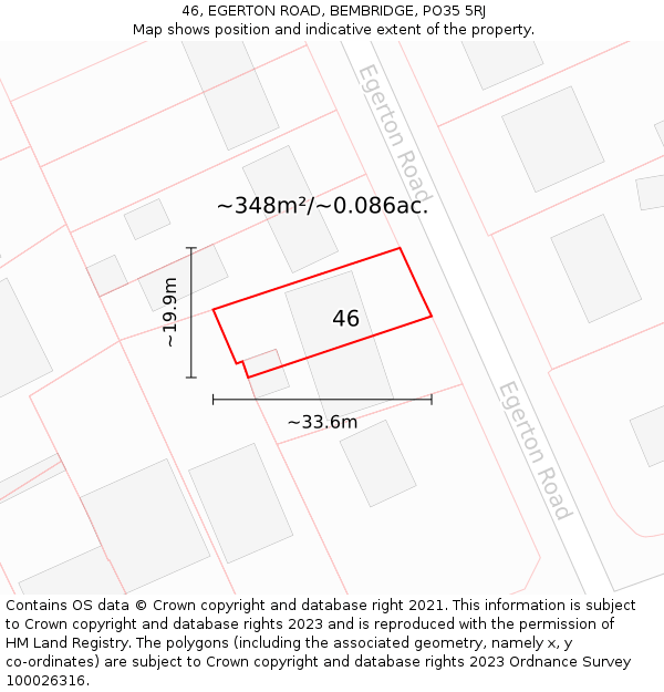 46, EGERTON ROAD, BEMBRIDGE, PO35 5RJ: Plot and title map