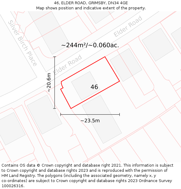 46, ELDER ROAD, GRIMSBY, DN34 4GE: Plot and title map