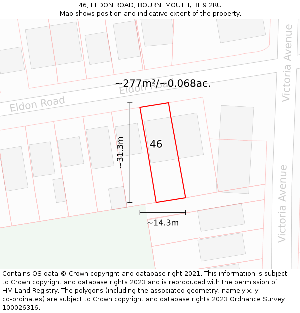 46, ELDON ROAD, BOURNEMOUTH, BH9 2RU: Plot and title map
