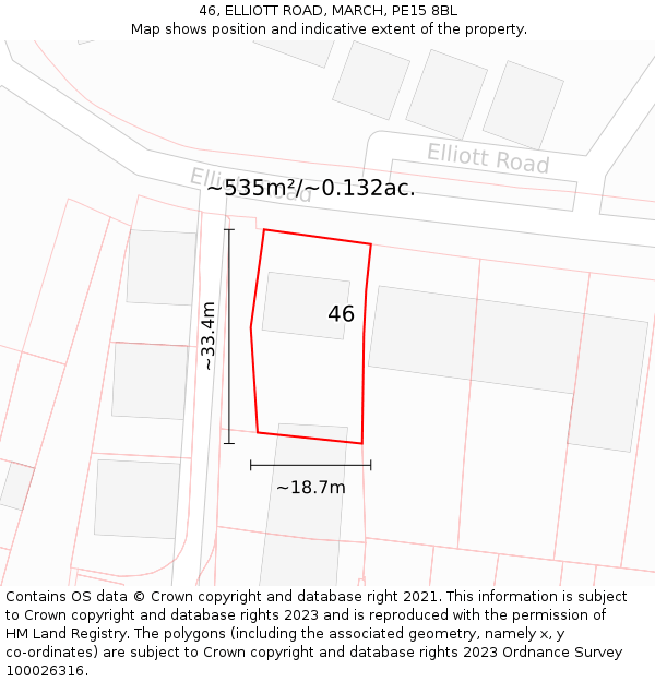 46, ELLIOTT ROAD, MARCH, PE15 8BL: Plot and title map