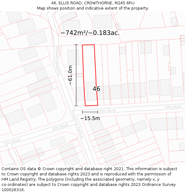 46, ELLIS ROAD, CROWTHORNE, RG45 6PU: Plot and title map
