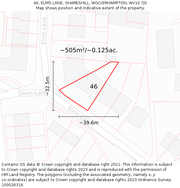 46, ELMS LANE, SHARESHILL, WOLVERHAMPTON, WV10 7JS: Plot and title map