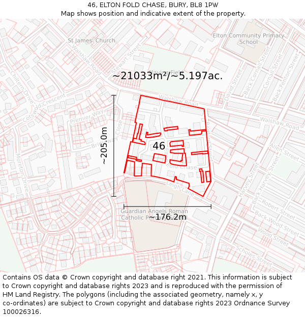46, ELTON FOLD CHASE, BURY, BL8 1PW: Plot and title map