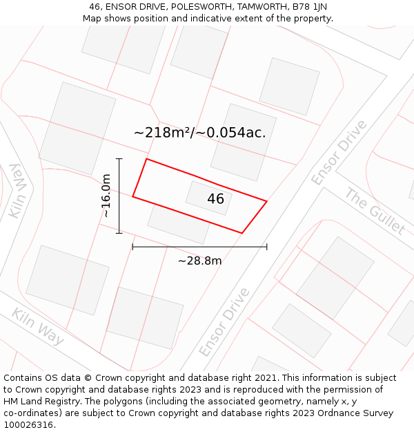 46, ENSOR DRIVE, POLESWORTH, TAMWORTH, B78 1JN: Plot and title map