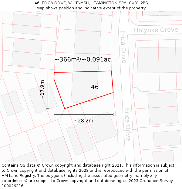 46, ERICA DRIVE, WHITNASH, LEAMINGTON SPA, CV31 2RS: Plot and title map