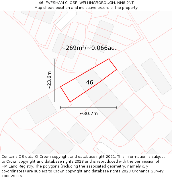 46, EVESHAM CLOSE, WELLINGBOROUGH, NN8 2NT: Plot and title map