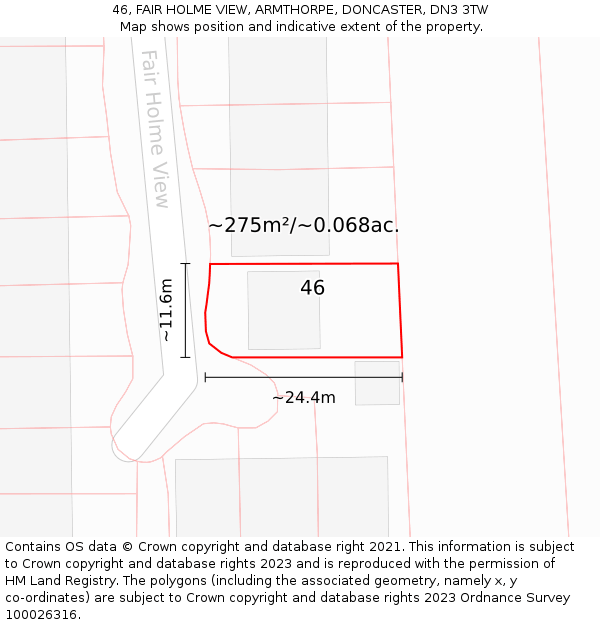 46, FAIR HOLME VIEW, ARMTHORPE, DONCASTER, DN3 3TW: Plot and title map