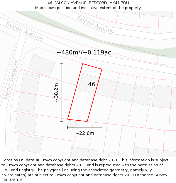 46, FALCON AVENUE, BEDFORD, MK41 7DU: Plot and title map