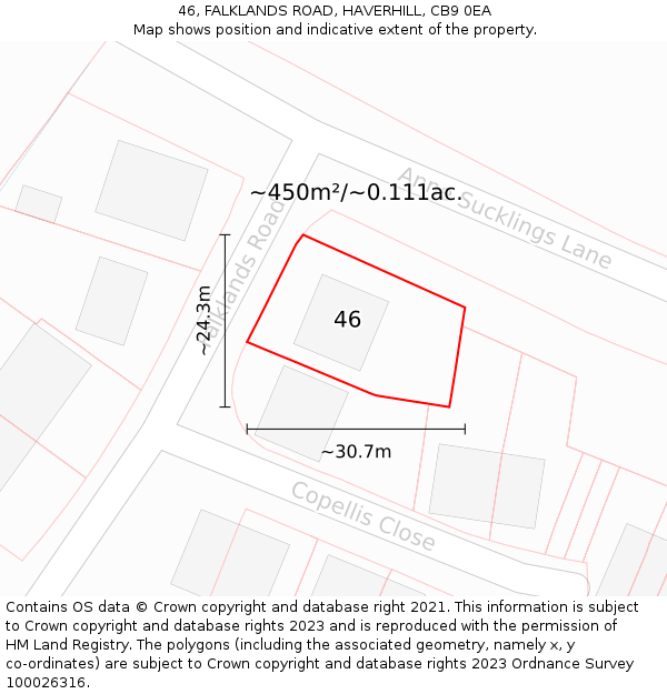 46, FALKLANDS ROAD, HAVERHILL, CB9 0EA: Plot and title map