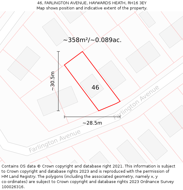 46, FARLINGTON AVENUE, HAYWARDS HEATH, RH16 3EY: Plot and title map