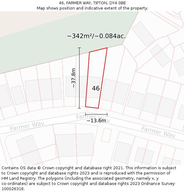 46, FARMER WAY, TIPTON, DY4 0BE: Plot and title map