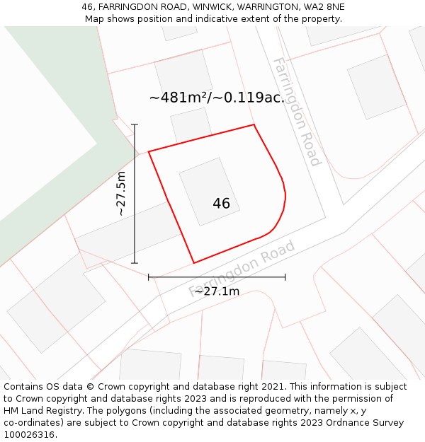 46, FARRINGDON ROAD, WINWICK, WARRINGTON, WA2 8NE: Plot and title map