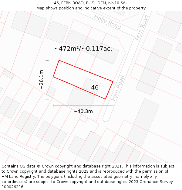 46, FERN ROAD, RUSHDEN, NN10 6AU: Plot and title map