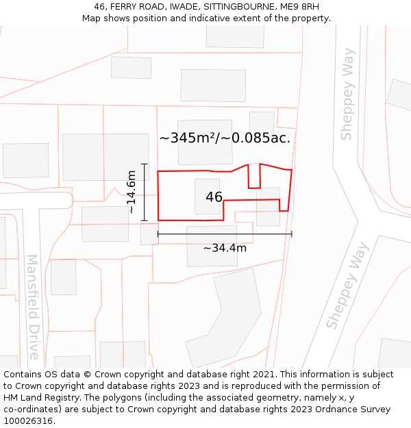 46, FERRY ROAD, IWADE, SITTINGBOURNE, ME9 8RH: Plot and title map