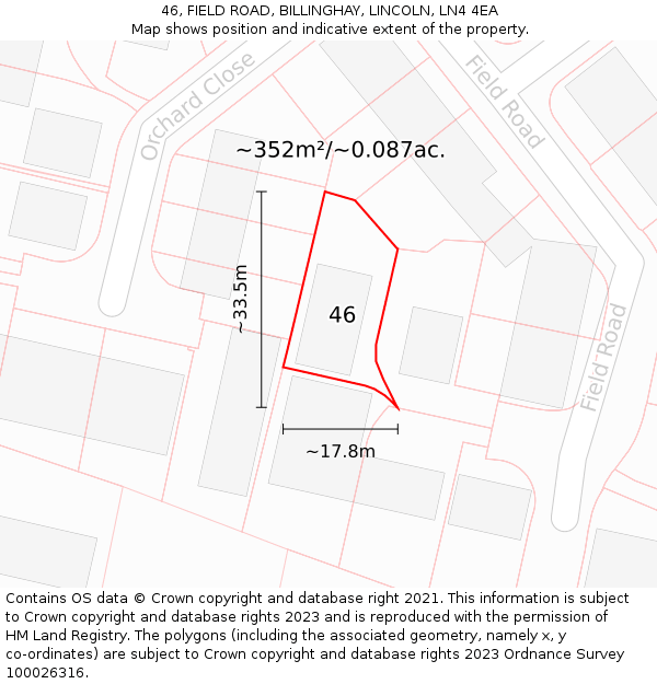 46, FIELD ROAD, BILLINGHAY, LINCOLN, LN4 4EA: Plot and title map