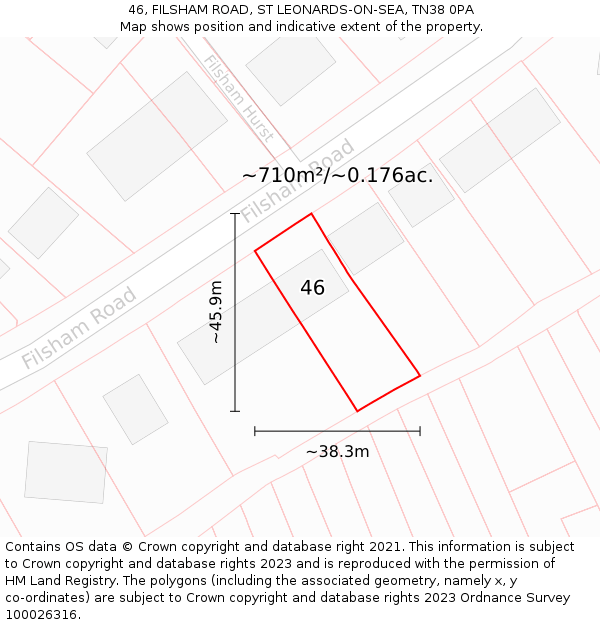 46, FILSHAM ROAD, ST LEONARDS-ON-SEA, TN38 0PA: Plot and title map