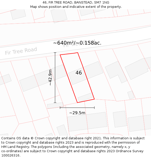46, FIR TREE ROAD, BANSTEAD, SM7 1NG: Plot and title map