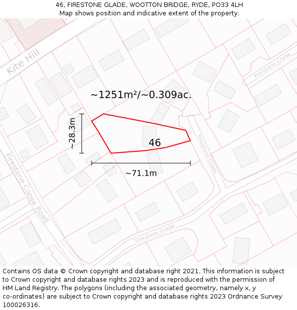 46, FIRESTONE GLADE, WOOTTON BRIDGE, RYDE, PO33 4LH: Plot and title map