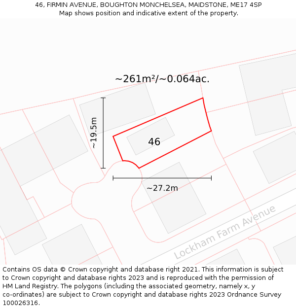 46, FIRMIN AVENUE, BOUGHTON MONCHELSEA, MAIDSTONE, ME17 4SP: Plot and title map
