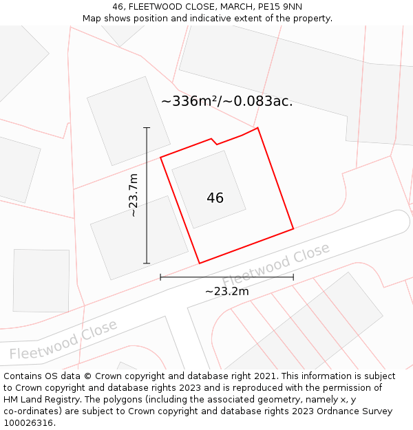46, FLEETWOOD CLOSE, MARCH, PE15 9NN: Plot and title map