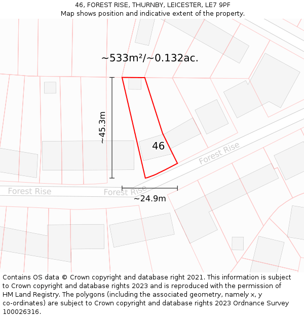 46, FOREST RISE, THURNBY, LEICESTER, LE7 9PF: Plot and title map