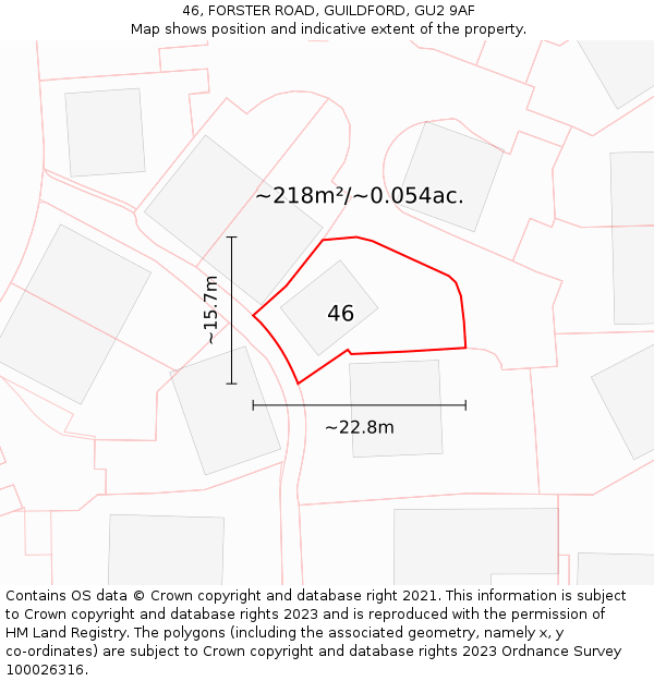 46, FORSTER ROAD, GUILDFORD, GU2 9AF: Plot and title map
