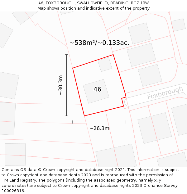 46, FOXBOROUGH, SWALLOWFIELD, READING, RG7 1RW: Plot and title map