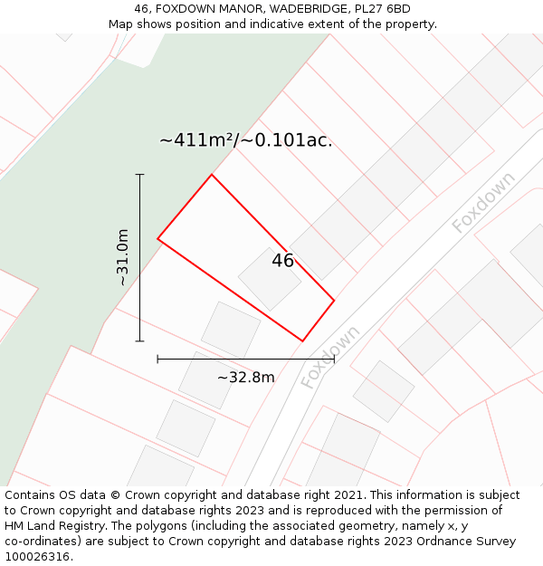 46, FOXDOWN MANOR, WADEBRIDGE, PL27 6BD: Plot and title map