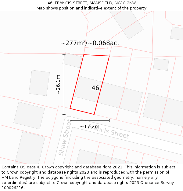 46, FRANCIS STREET, MANSFIELD, NG18 2NW: Plot and title map