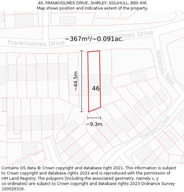 46, FRANKHOLMES DRIVE, SHIRLEY, SOLIHULL, B90 4YA: Plot and title map