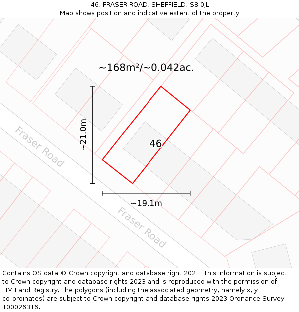 46, FRASER ROAD, SHEFFIELD, S8 0JL: Plot and title map