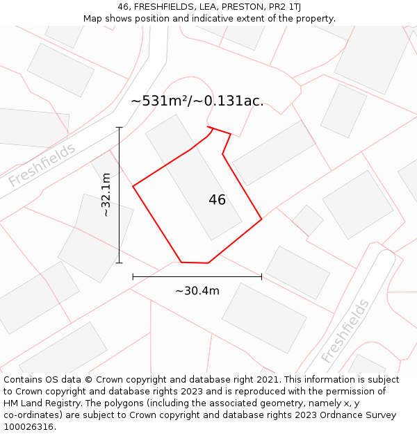 46, FRESHFIELDS, LEA, PRESTON, PR2 1TJ: Plot and title map