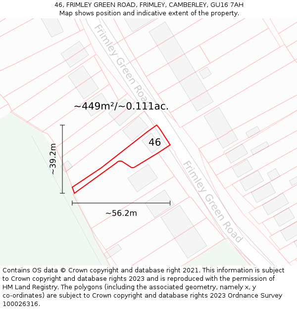46, FRIMLEY GREEN ROAD, FRIMLEY, CAMBERLEY, GU16 7AH: Plot and title map