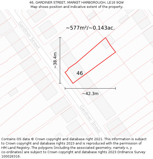 46, GARDINER STREET, MARKET HARBOROUGH, LE16 9QW: Plot and title map