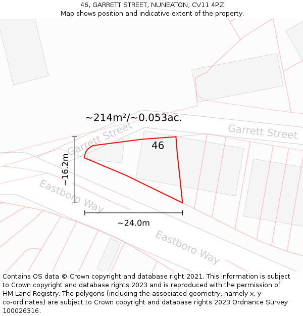 46, GARRETT STREET, NUNEATON, CV11 4PZ: Plot and title map