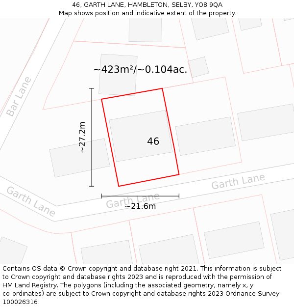 46, GARTH LANE, HAMBLETON, SELBY, YO8 9QA: Plot and title map