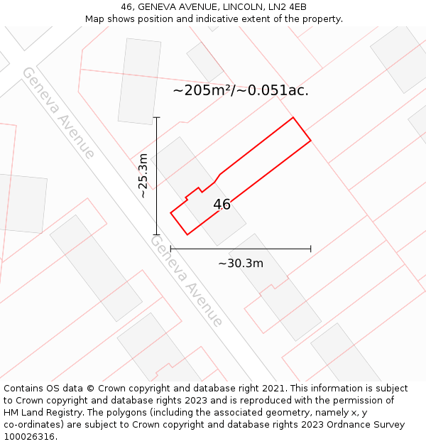 46, GENEVA AVENUE, LINCOLN, LN2 4EB: Plot and title map
